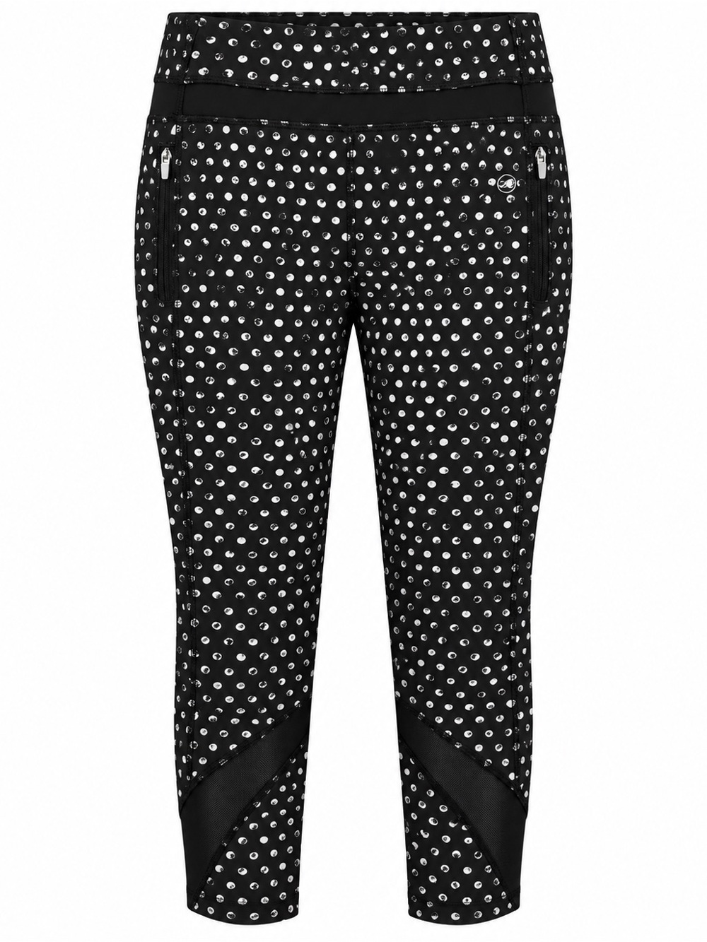 ABS Allen Schwartz Black Polka Dots Leggings, Mesh, Pants Silver, Pockets Size L